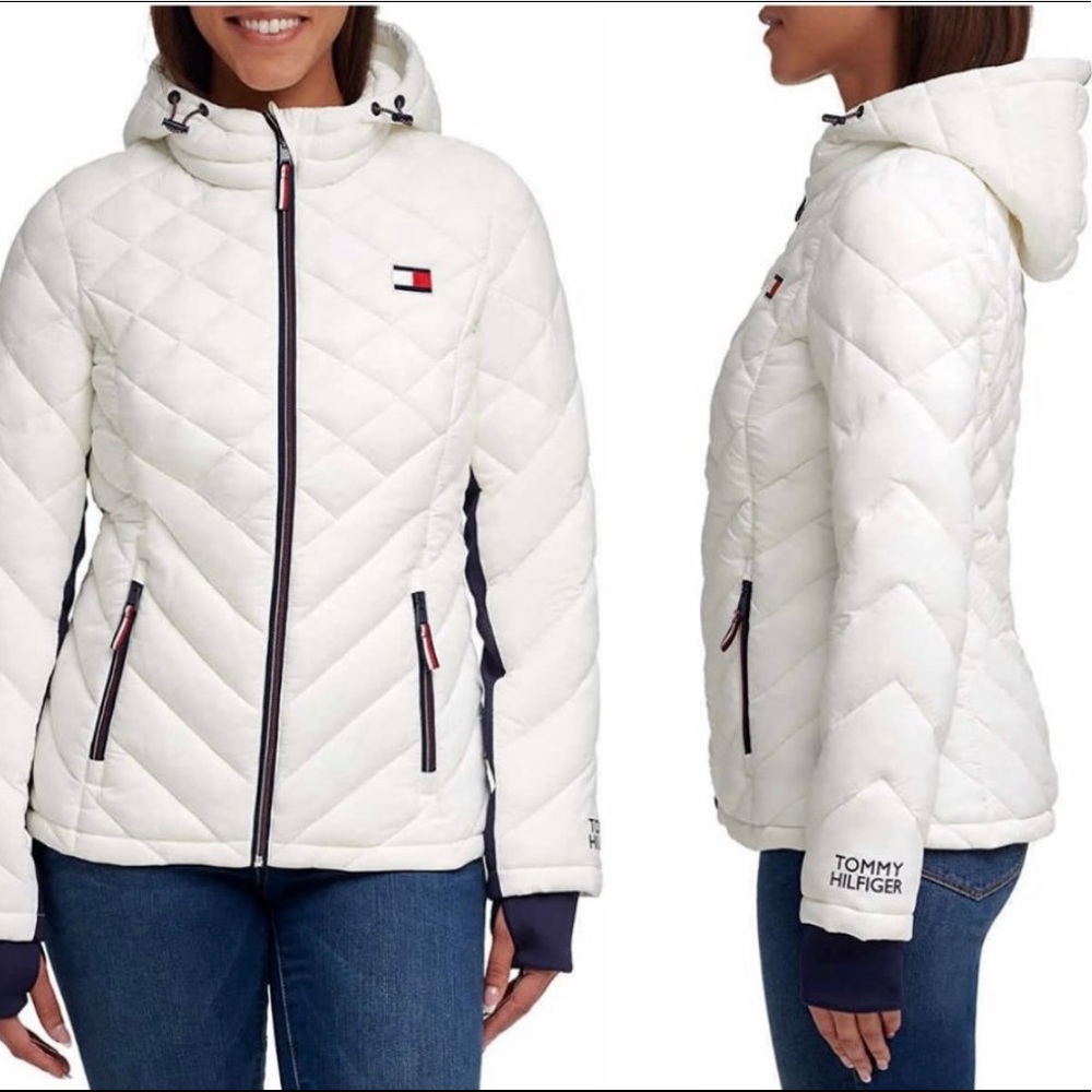 Tommy Hilfiger Women's Packable Hooded Puffer Jacket white
